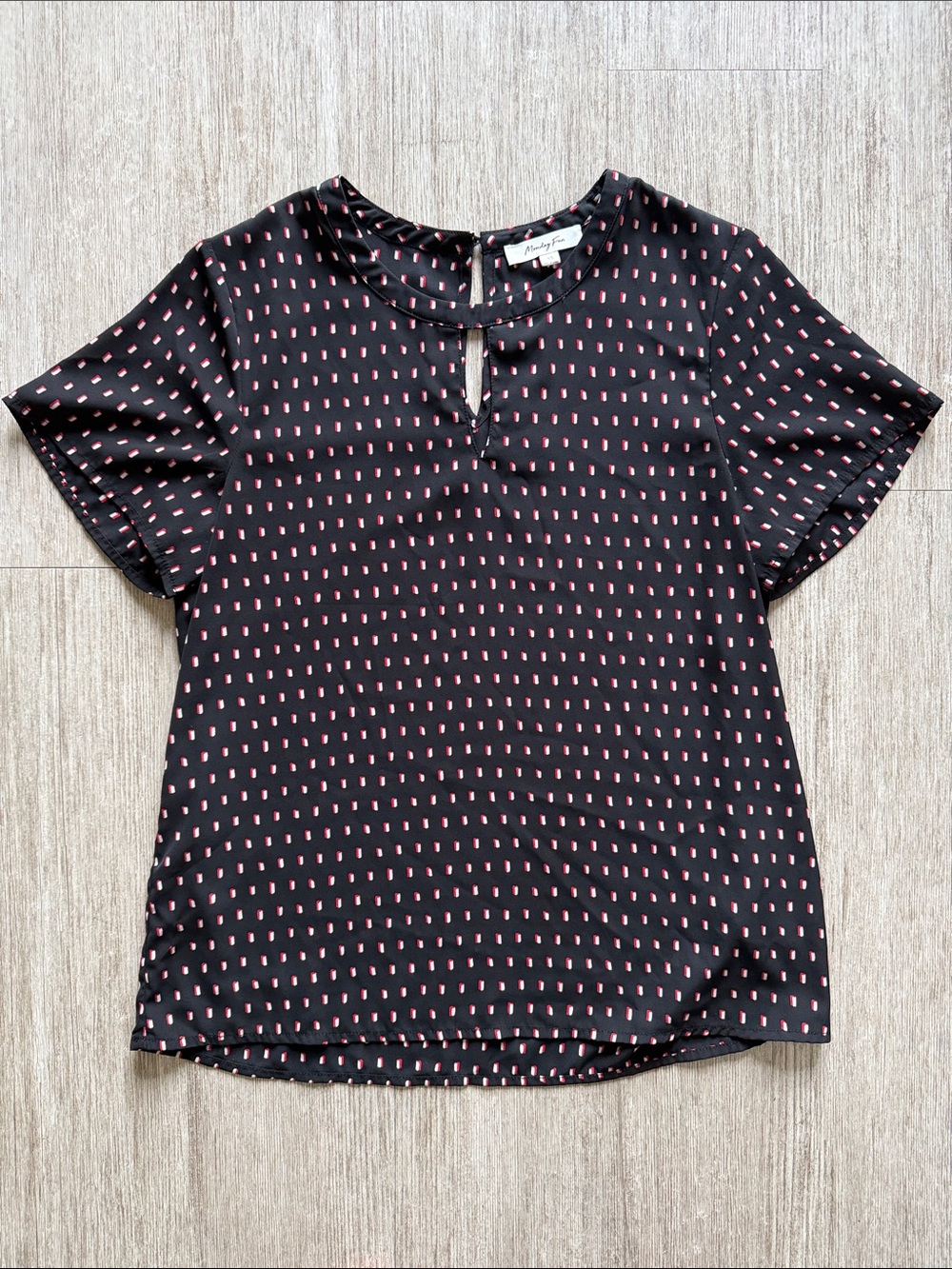 NWOT Monday Fun Black Short-Sleeve Keyhole Blouse